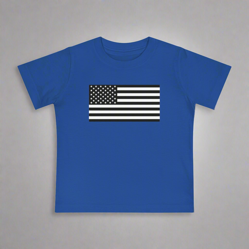 Infant American Flag Short Sleeve T-Shirt available in sizes 3-6 months to 18-24 months.