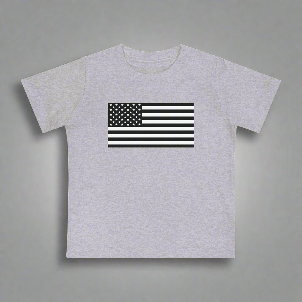 Infant American Flag Short Sleeve T-Shirt available in sizes 3-6 months to 18-24 months.