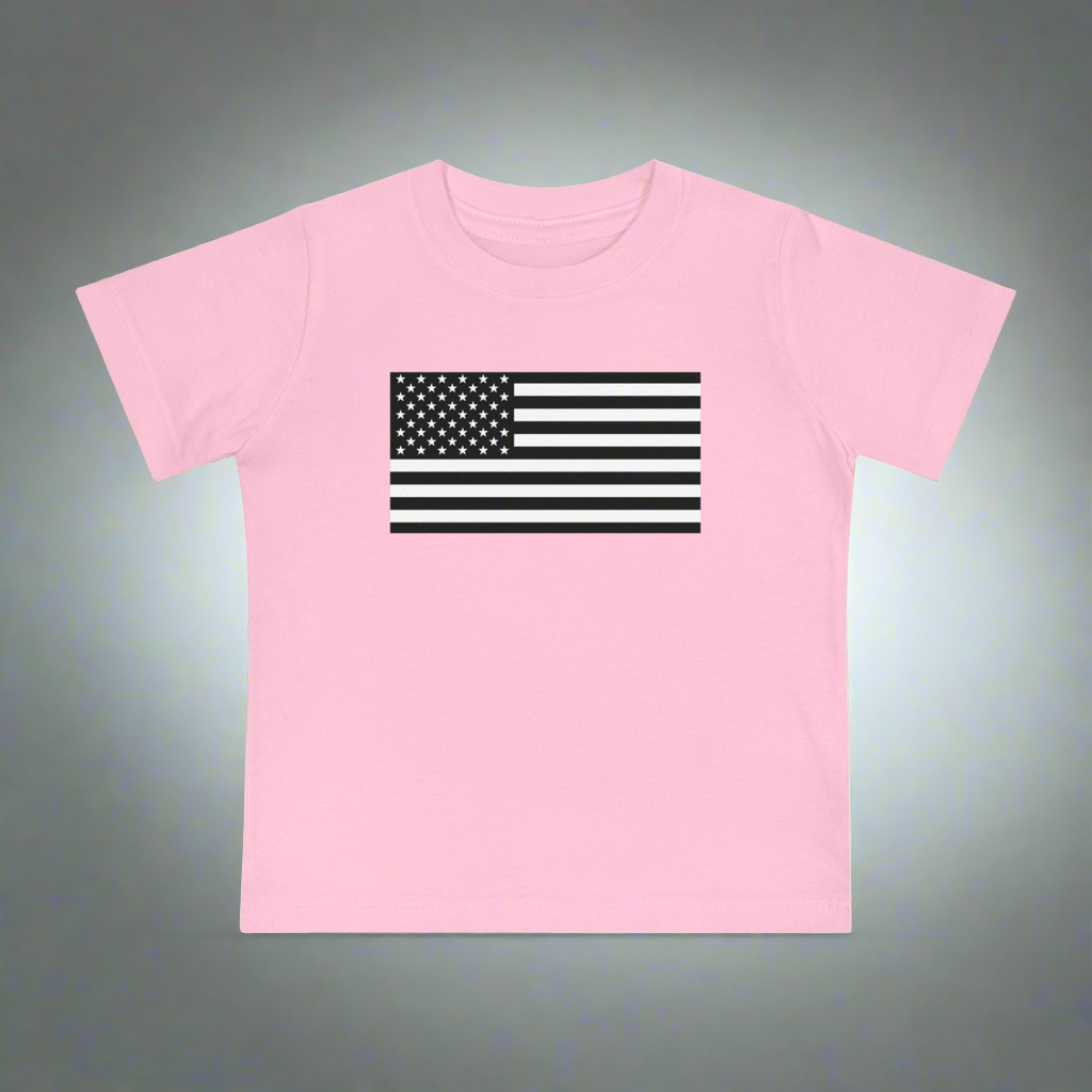 Infant American Flag Short Sleeve T-Shirt available in sizes 3-6 months to 18-24 months.