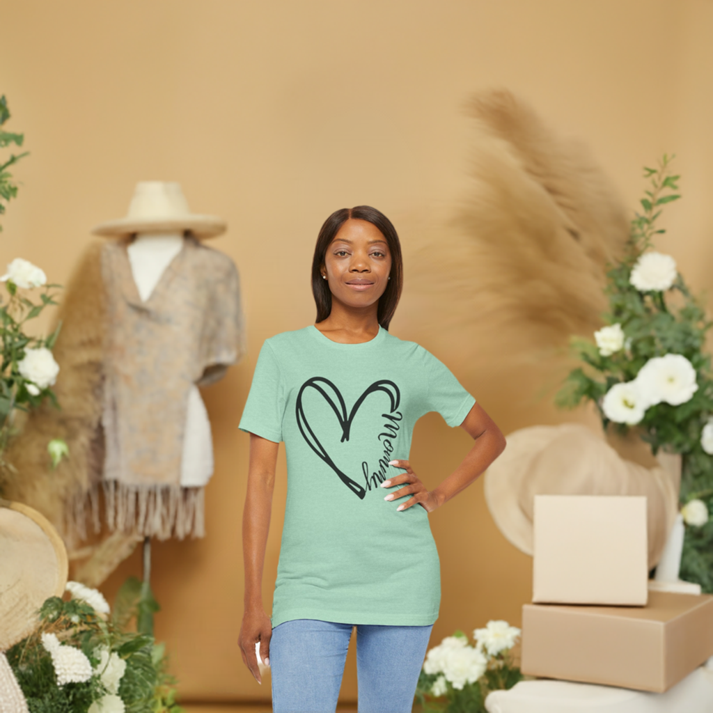 Mommy in a heart short-sleeve t-shirt sizes S to 3XL