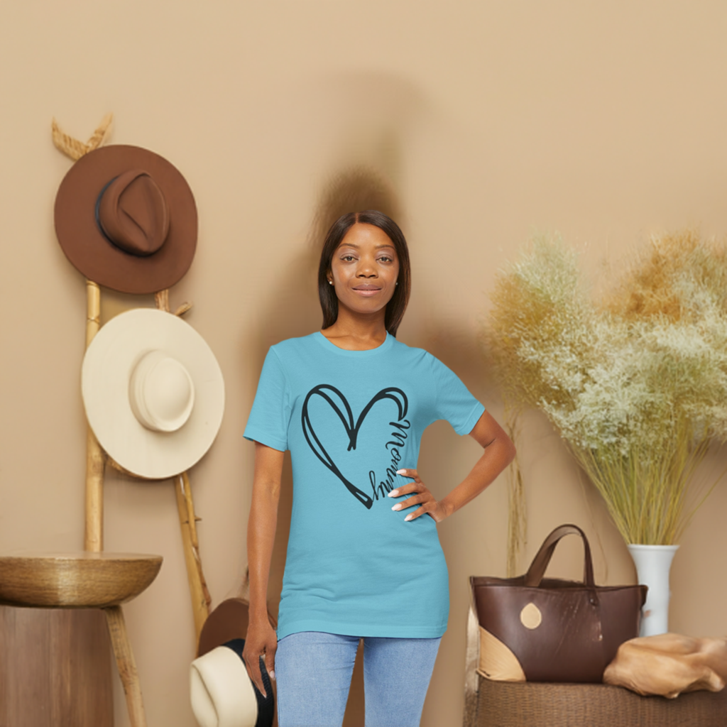 Mommy in a heart short-sleeve t-shirt sizes S to 3XL