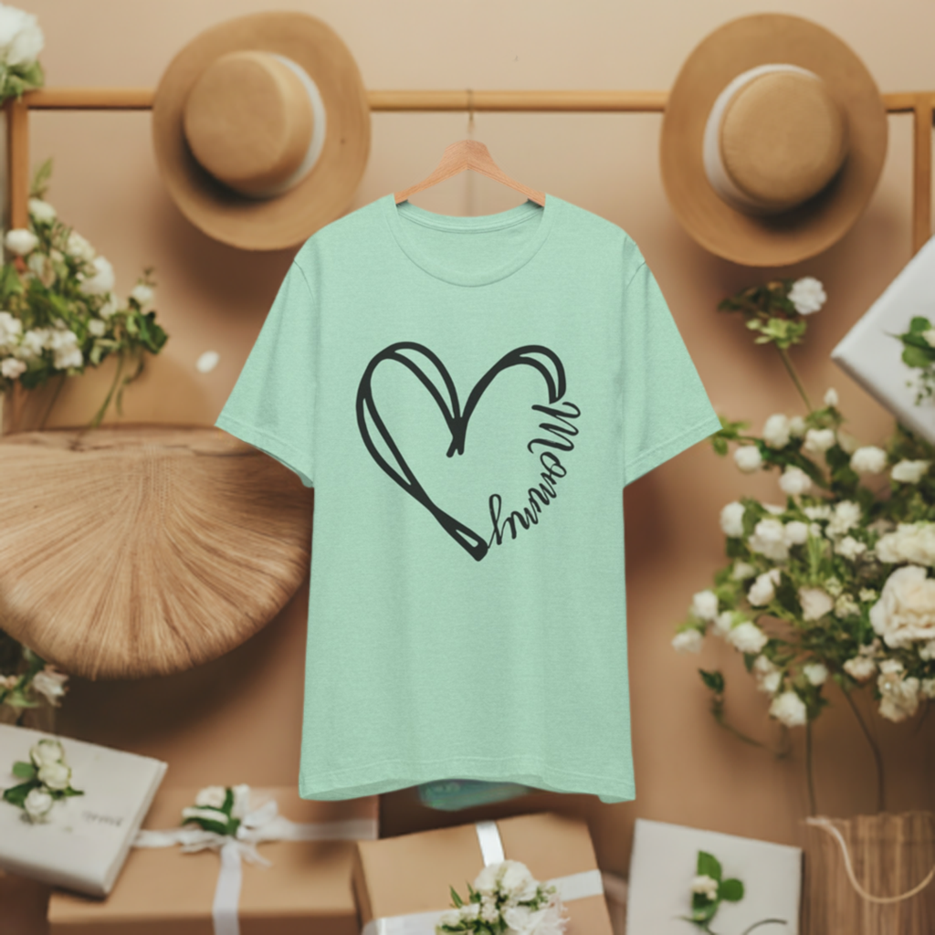 Mommy in a heart short-sleeve t-shirt sizes S to 3XL