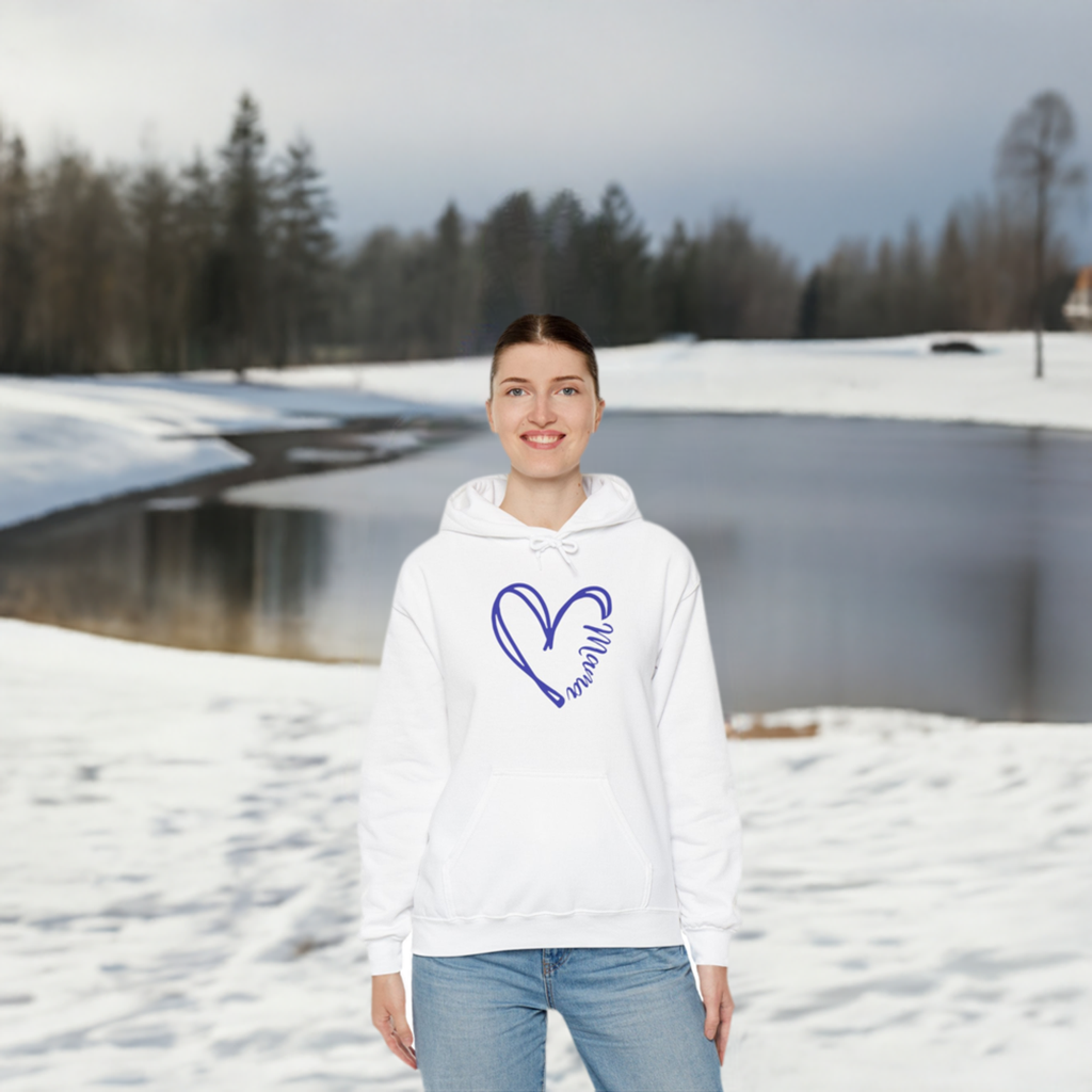 Mama in a heart hooded sweatshirt